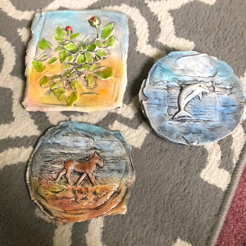 Lot of 3 Bates Ceramic Tile Wall Decorations